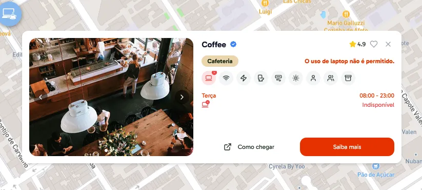 Aviso no app: cafeteria não aceita laptop