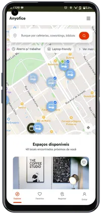Mapa de locais no app da Anyofice